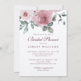 Floral Dusty Pink Rose Burgundy Brautparty Einladung