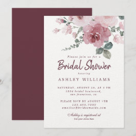 Floral Dusty Pink Rose Burgundy Brautparty Einladung