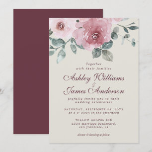 Floral Dusty Pink Rose Burgundy Einladung Hochzeit