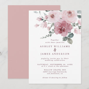 Floral Dusty Pink Rose Burgundy Einladung Hochzeit