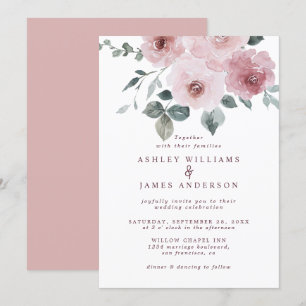 Floral Dusty Pink Rose Burgundy Einladung Hochzeit