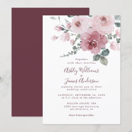 Floral Dusty Pink Rose Burgundy Einladung Hochzeit