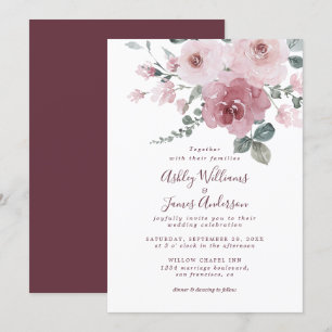 Floral Dusty Pink Rose Burgundy Einladung Hochzeit