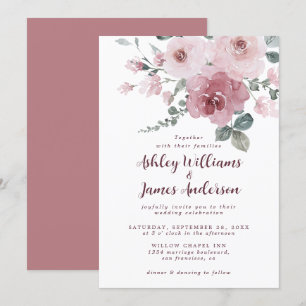 Floral Dusty Pink Rose Burgundy Einladung Hochzeit