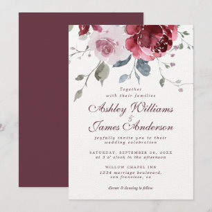 Floral Dusty Pink Rose Burgundy Einladung Hochzeit