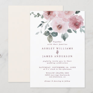 Floral Dusty Pink Rose Burgundy Elvory Wedding Einladung