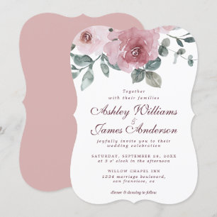 Floral Dusty Pink Rose Burgundy Wedding Einladung