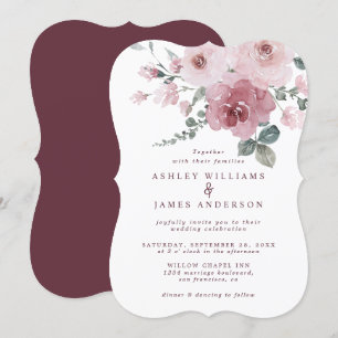 Floral Dusty Pink Rose Burgundy Wedding Einladung