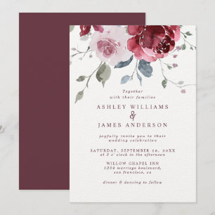 Floral Dusty Pink Rose Burgundy Wedding Einladung