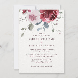 Floral Dusty Pink Rose Burgundy Wedding Einladung