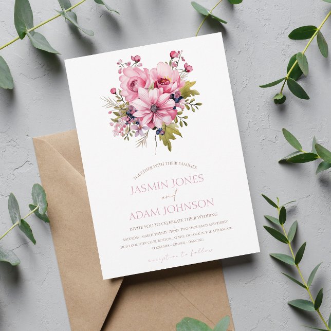 Floral Dusty Pink Wildblume Sommergarten Hochzeit Einladung (Von Creator hochgeladen)