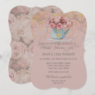  Floral Dusty Rose Bee Gold Glitzer Brautparty Einladung