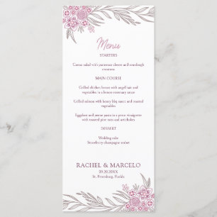 Floral Dusty Rose Blush Burgundy Wedding Menu Menükarte