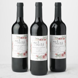 Floral Dusty Rose Cheers Wedding Weinetikett