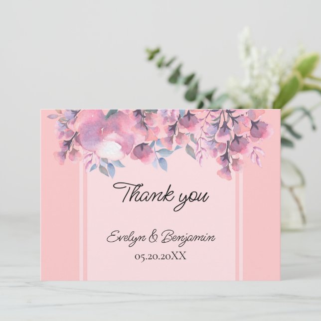 Floral Dusty Rose Dankeskarte (Stehend Vorderseite)