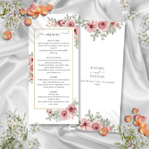 Floral Dusty Rose Gold Dinner Menu Mariage