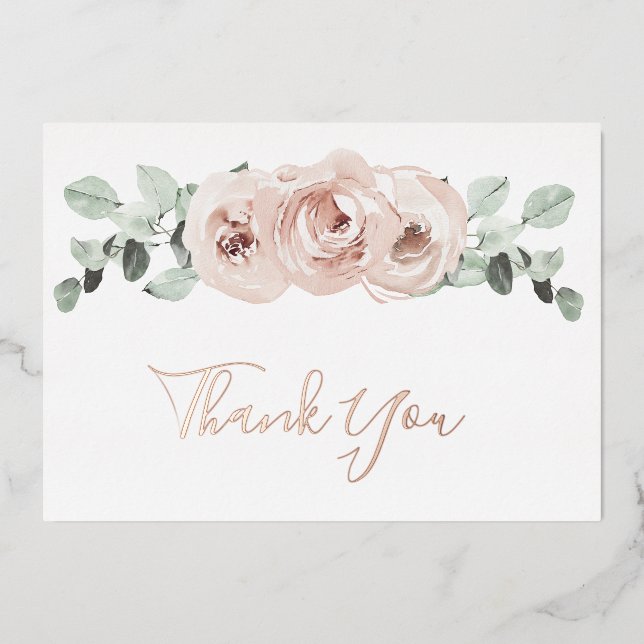 Floral Dusty Rose Gold Foil Hochzeit Danke Karte (Vorderseite)