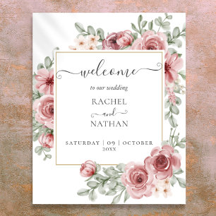 Floral Dusty Rose Gold Wedding Willkommenszeichen Poster
