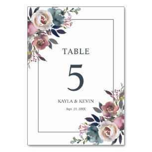 Floral Dusty Rose Mauve Navy Blue Wedding Tischnummer
