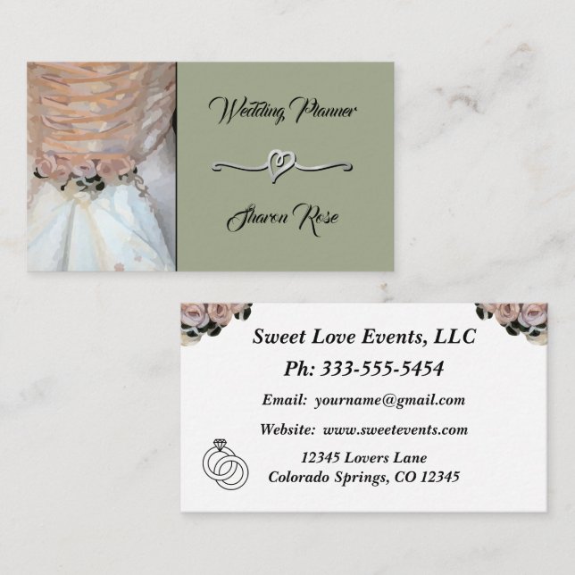 Floral Dusty Sage Wedding planner Carte de visite (Devant / Derrière)