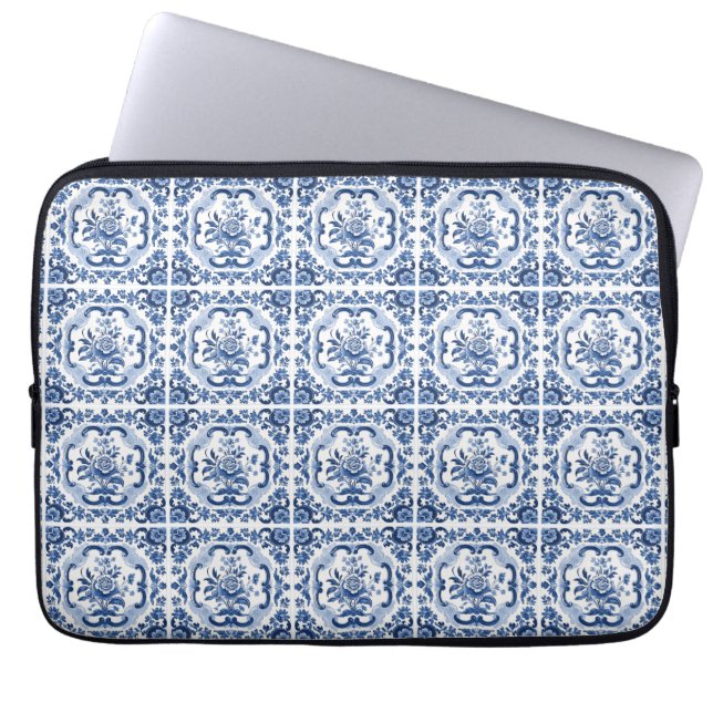 Floral Dutch Tiles Muster Laptopschutzhülle (Vorderseite)