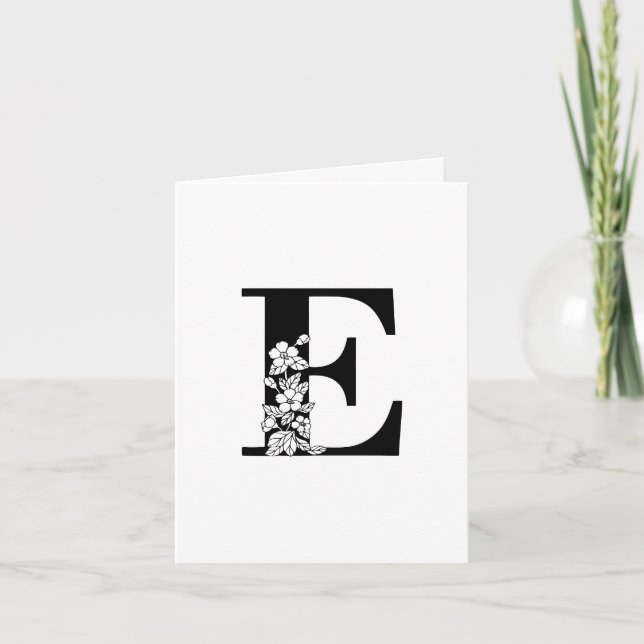Floral-E-Monogramm auf weißer Notizkarte (Vorderseite)