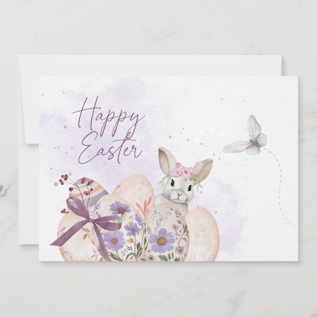 Floral Easter Eggs & Easter Bunny Card Einladung (Vorderseite)