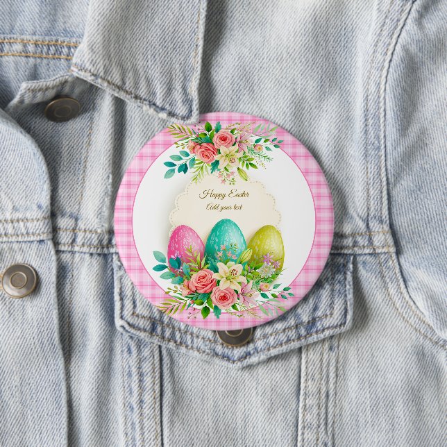Floral Easter Eggs & Watercolor Pink Roses Button (Beispiel)