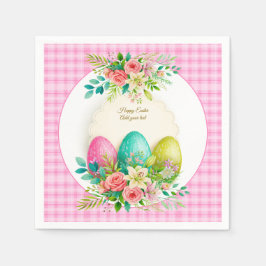 Floral Easter Eggs & Watercolor Pink Roses Serviette