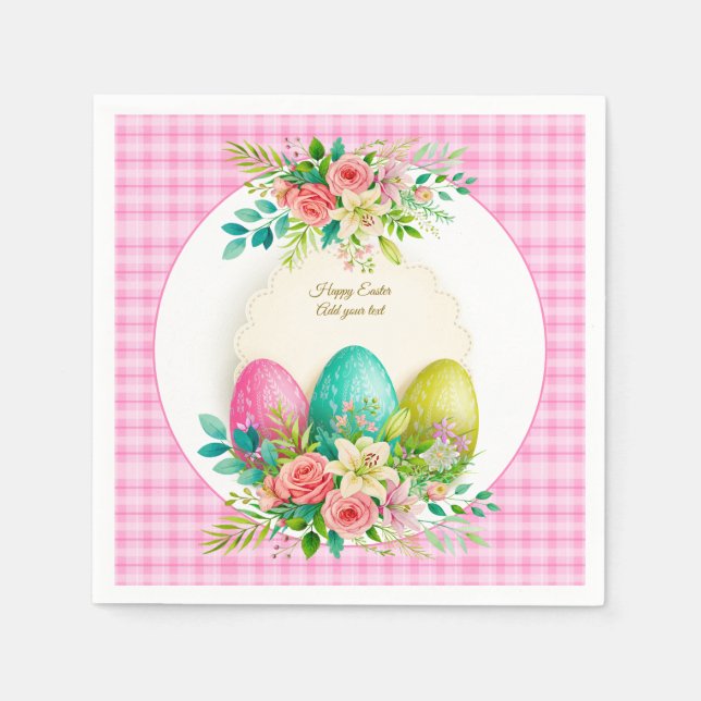 Floral Easter Eggs & Watercolor Pink Roses Serviette (Vorderseite)