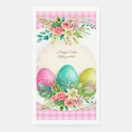 Floral Easter Eggs & Watercolor Pink Roses Serviette