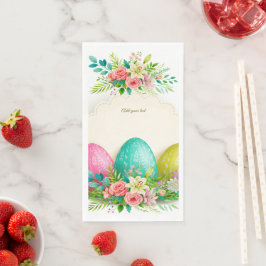 Floral Easter Eggs & Watercolor Pink Roses Serviette