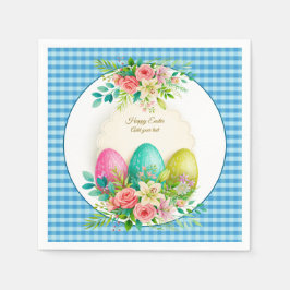 Floral Easter Eggs & Watercolor Pink Roses Serviette