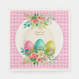 Floral Easter Eggs & Watercolor Pink Roses Serviette