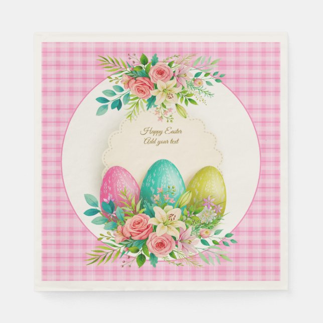 Floral Easter Eggs & Watercolor Pink Roses Serviette (Vorderseite)