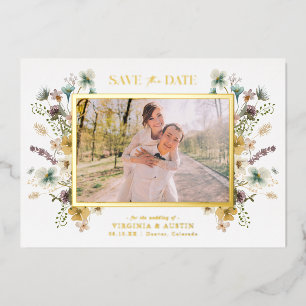 Floral Économisez La Date Foil Invitation