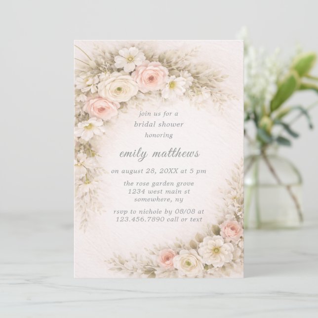 Floral Editorial Bouquet Bridal Shower Einladung (Stehend Vorderseite)