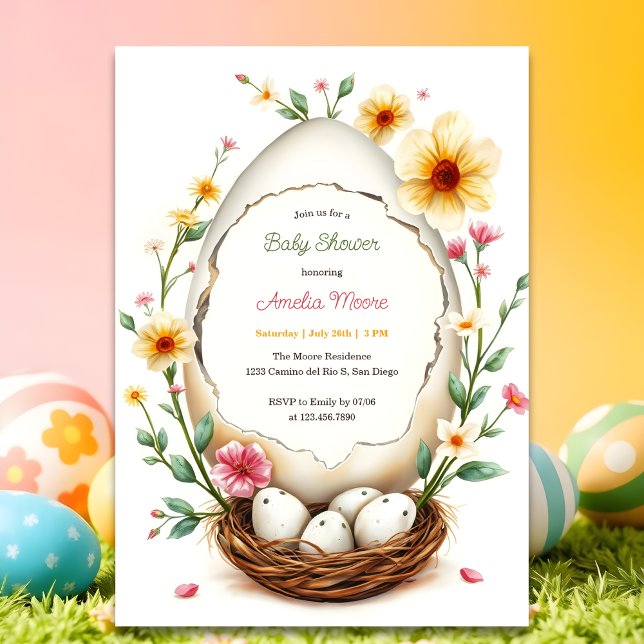 Floral Egg Nest Thema Ostern Baby Dusche Einladung (Personalized Baby Shower Invitation Floral Egg Nest Theme)