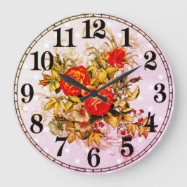 Floral Elegance 10.75" Round Acrylic Wall Clock Große Wanduhr