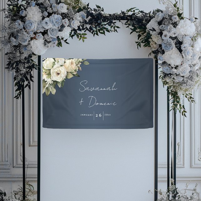 Floral Elegance Dusty Blue Wedding Banner (Von Creator hochgeladen)