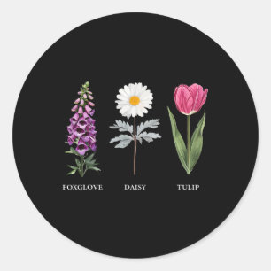 Floral Elegance Foxglove Daisy Tulip Design Runder Aufkleber