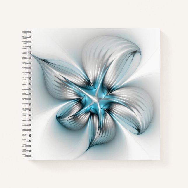 Floral Elegance Modern Abstract Blue Fractal Art Notizbuch (Vorderseite)