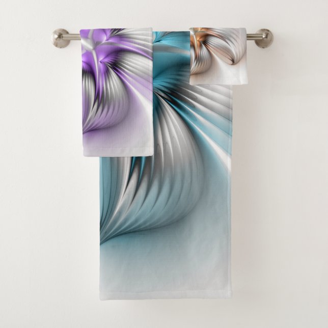 Floral Elegance Moderne Abstrakte 3D-Fraktal-Blume Badhandtuch Set (Insitu)