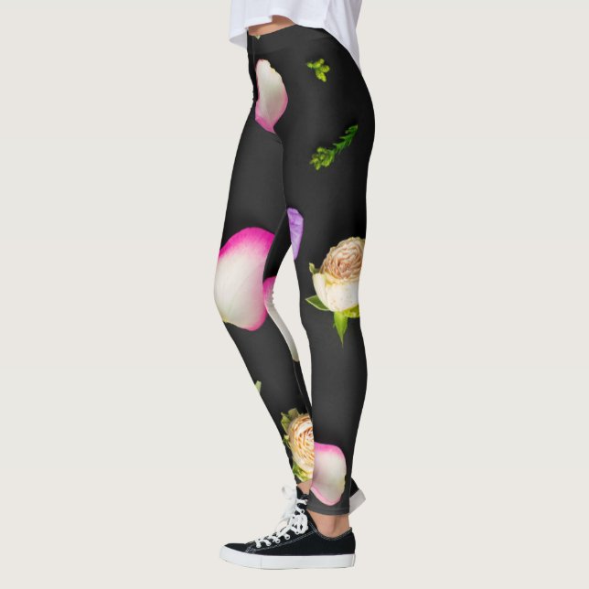 "Floral Elegance on Black" Leggings (Links)