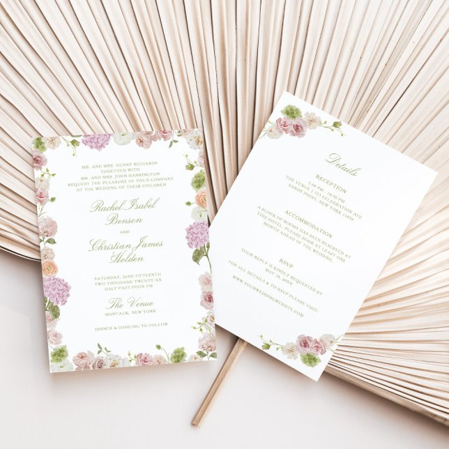 Floral Elegance Pink Green All in one Wedding Einladung (Von Creator hochgeladen)