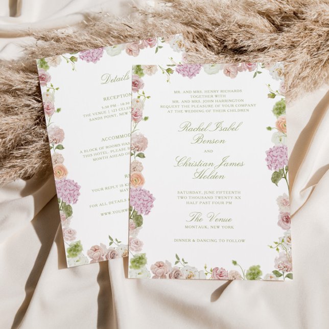 Floral Elegance Pink Green All in one Wedding Einladung (Von Creator hochgeladen)