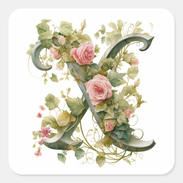 Floral Elegance Quadratischer Aufkleber (Vorderseite)