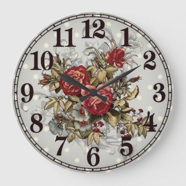 Floral Elegance Round Acrylic Wall Clock Große Wanduhr (Vorderseite)