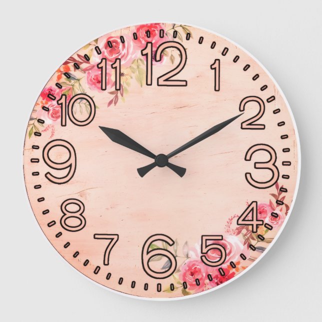 Floral Elegance Round Acrylic Wall Clock Große Wanduhr (Vorderseite)