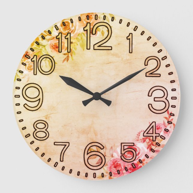 Floral Elegance Round Acrylic Wall Clock Große Wanduhr (Vorderseite)